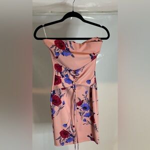 Fashion Nova Strapless Dress in Pink with Floral Design Size Small